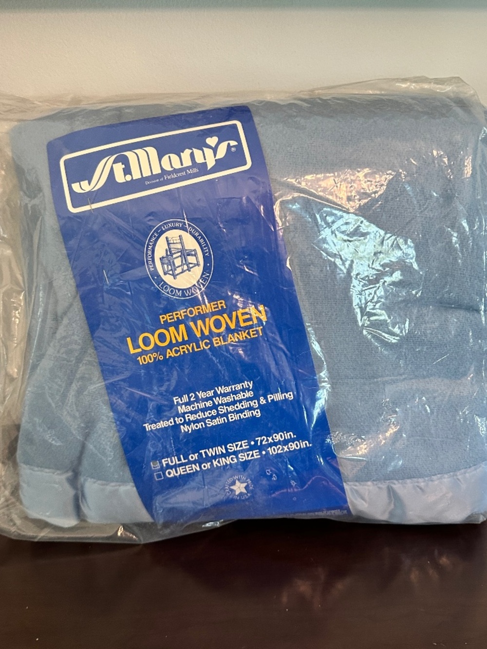 Vtg St. Mary's Fieldcrest Mills Blanket Full/Twin 72x90 Acrylic Satin Trim